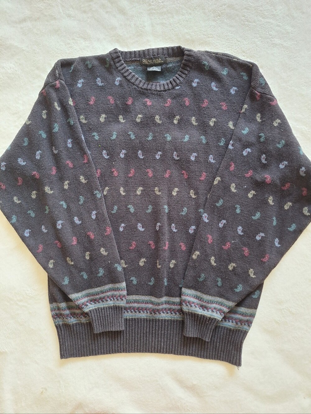 Vintage 90s Generra Ramie Cotton Knit Paisley Sweater Mens S Fits Medium